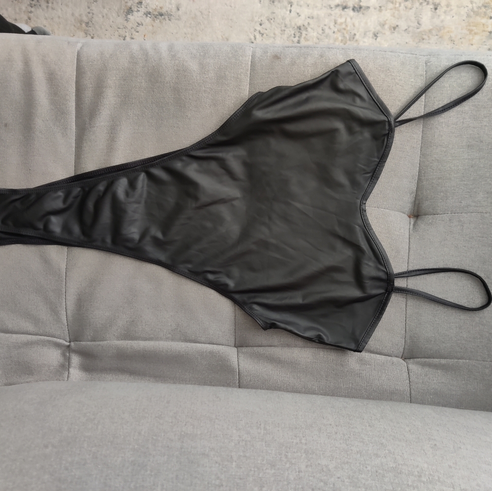 Faux leather bodysuit